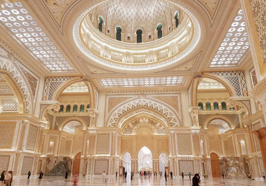 Dubai: Abu Dhabi Grand Mosque, Palace, and Heritage Village - Qasr Al Watan Presidential Palace: where craftsmanship and gardens do the talking