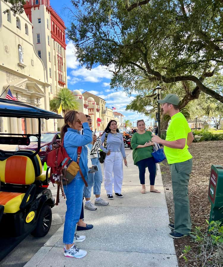 St.Augustine History Tour on Premium Golf Cart with PiCk Up - Flagler College area and the Lightner Museum base